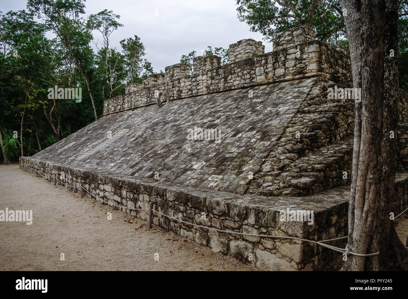 Ball court at the ruins of the Mayan city Coba, Mexico Stock Photo