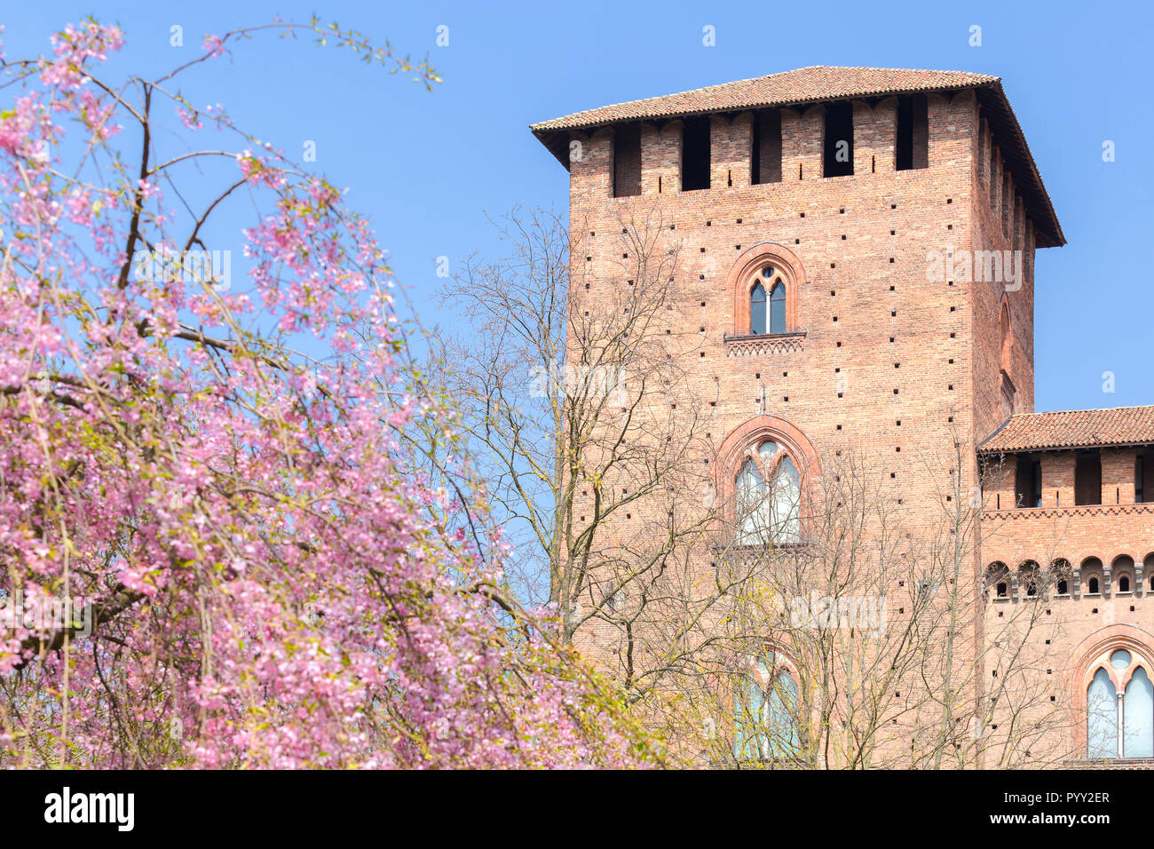 Spring at Castello Visconteo(Visconti Castle). Pavia, Pavia province