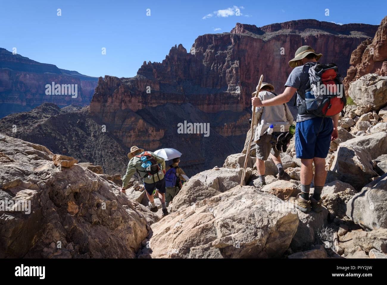 Hiking to Thunder River falls near Surprise Valley, Grand Canyon national park, USA. Stock Photo