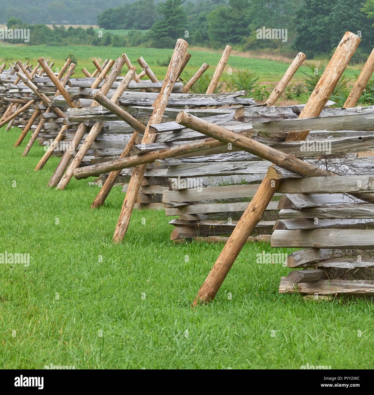 Wooden picket fencing on Gettysburg battlefield of American Civil War