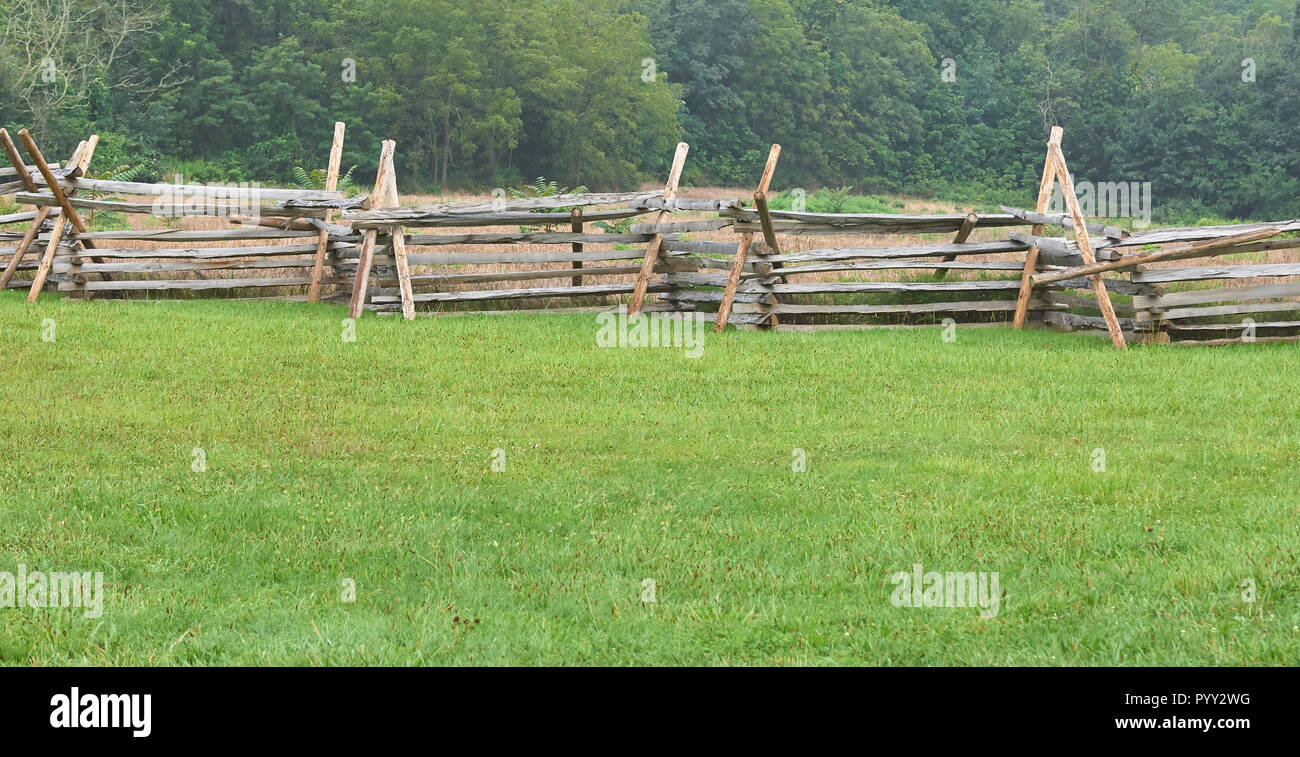 Wooden picket fencing on Gettysburg battlefield of American Civil War