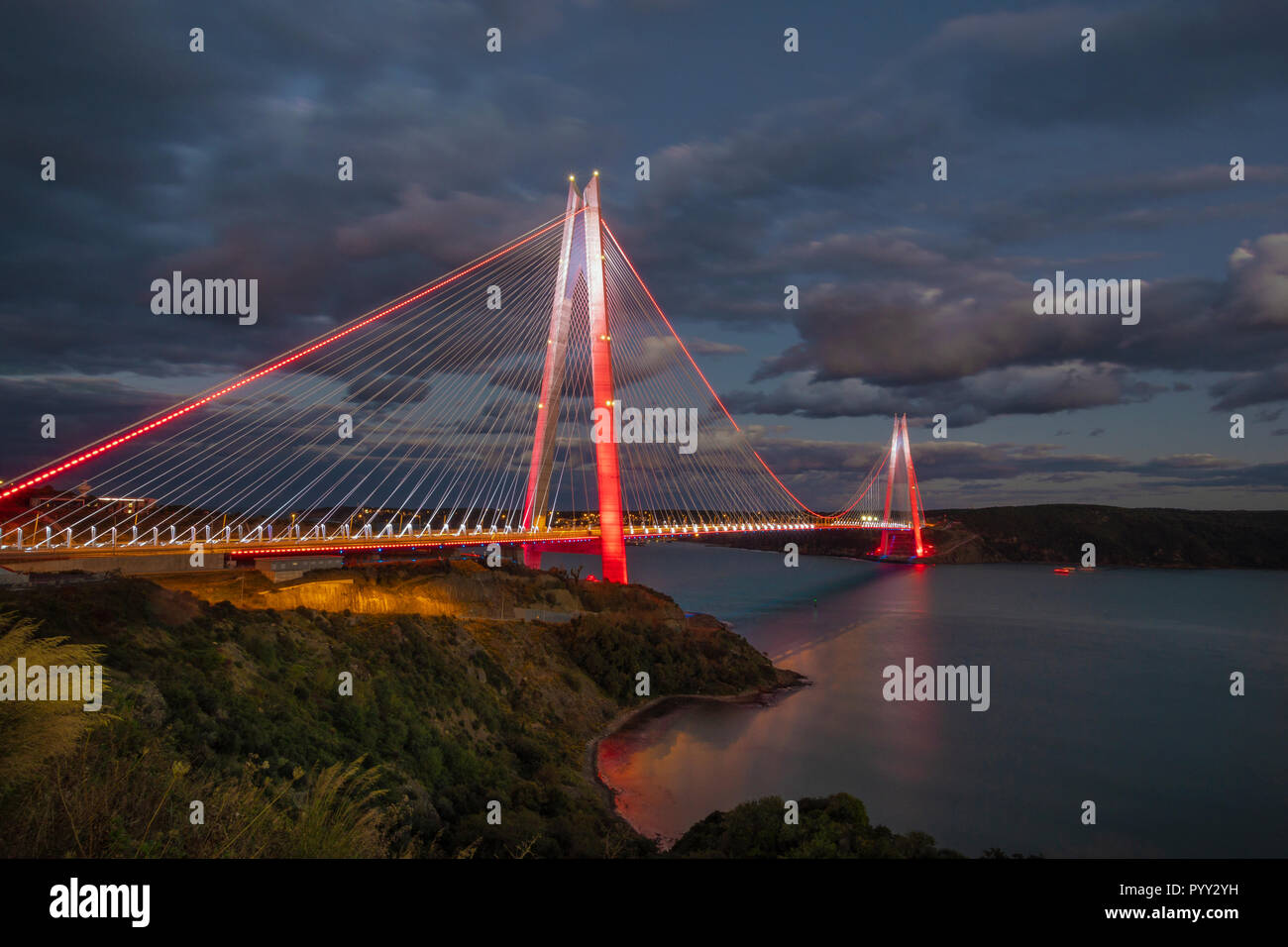 The Yavuz Sultan Selim Bridge At Night In Sariyer District Of Istanbul Turkey Stock Photo Alamy