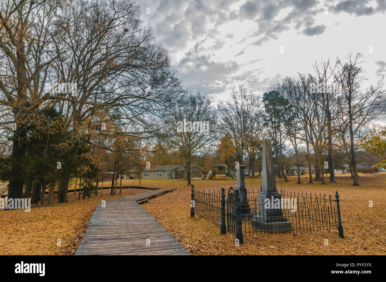 A boardwalk winds through French Camp's historic district and cemetery