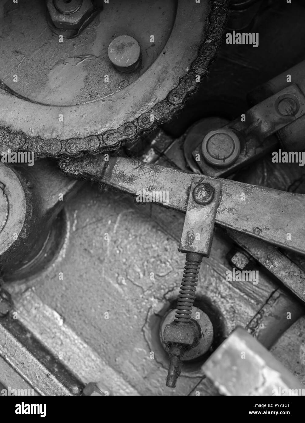 The old mechanics very close and in black and white Stock Photo