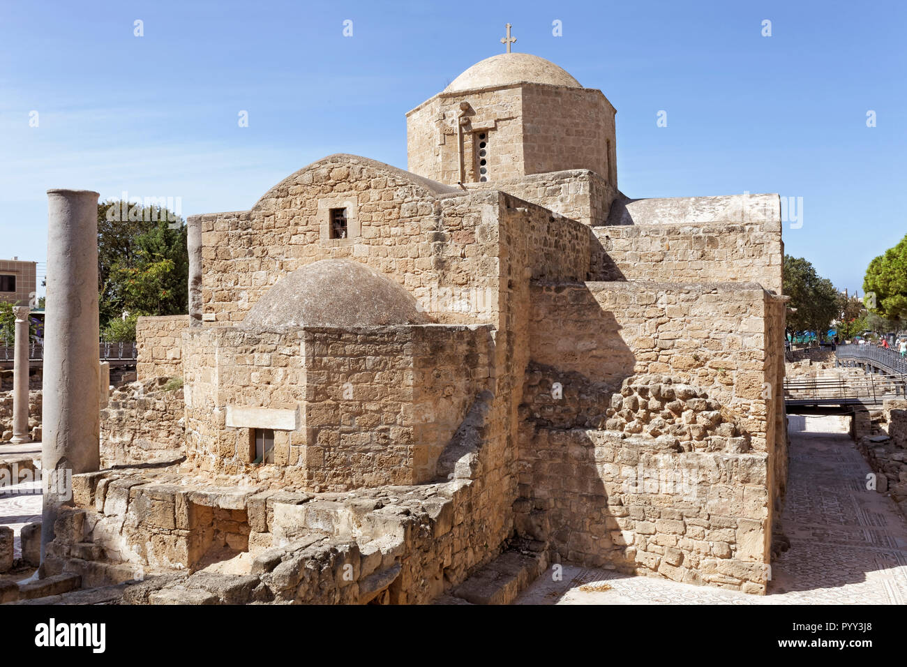 Archaeological excavation site, Early Christian basilica of Panagia Chrysopolitissa, Church of Agia Kyriaki, Kato Pafos Stock Photo