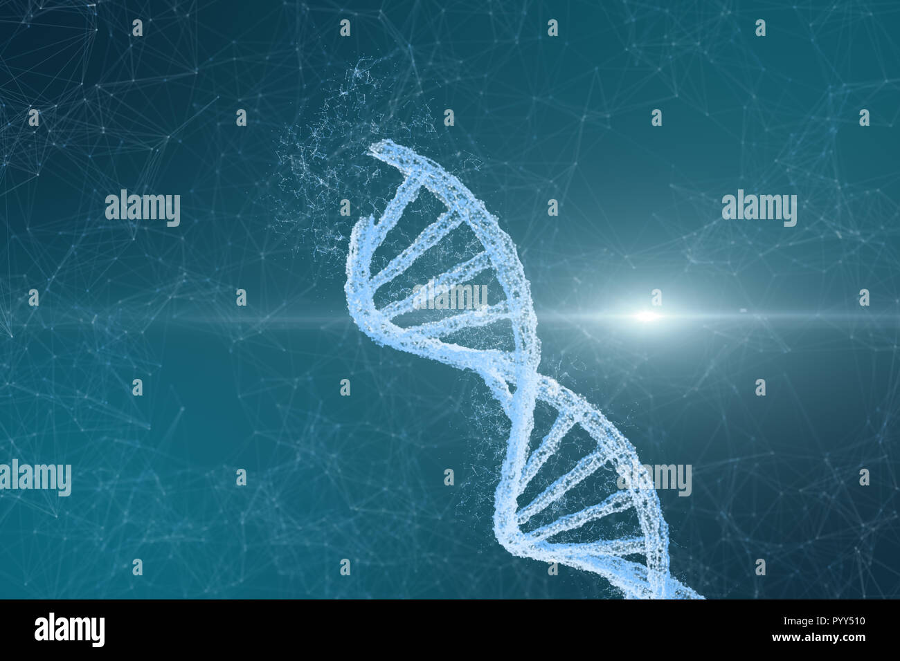 3d rendering, DNA with emanative lines background Stock Photo