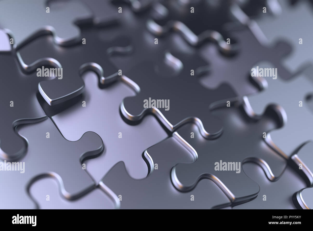 3D illustration abstract background. Image of puzzle pieces in chrome gray metal. Stock Photo