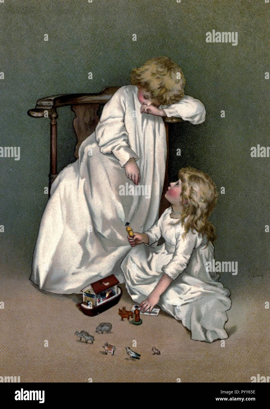 Putting away the toys in the Victorian Era Stock Photo