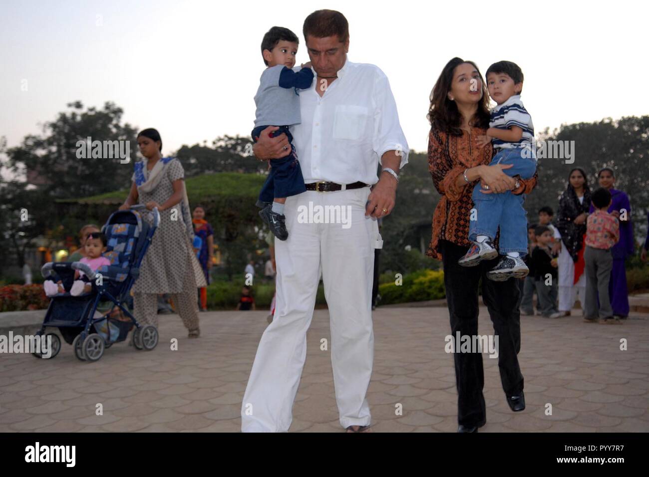 Indian Bollywood film actress Madhuri Dixit Nene with family, Mumbai Maharashtra, India, Asia Stock Photo