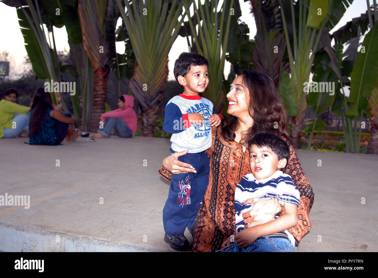 Indian Bollywood film actress Madhuri Dixit Nene with son, Mumbai Maharashtra, India, Asia Stock Photo