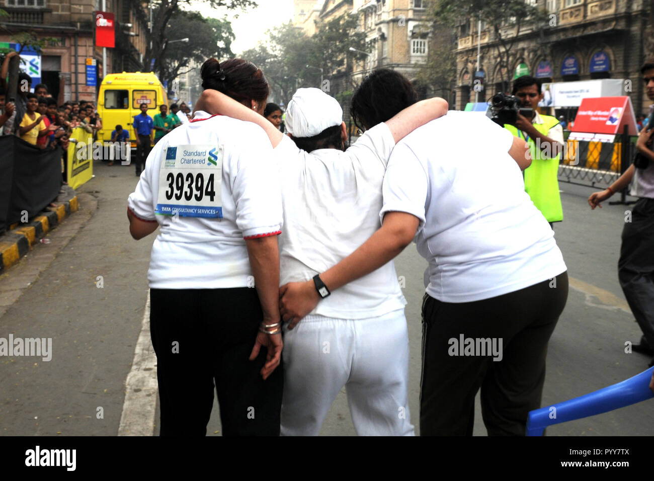 disabled participant walking in Marathon, Mumbai, Maharashtra, India, Asia Stock Photo