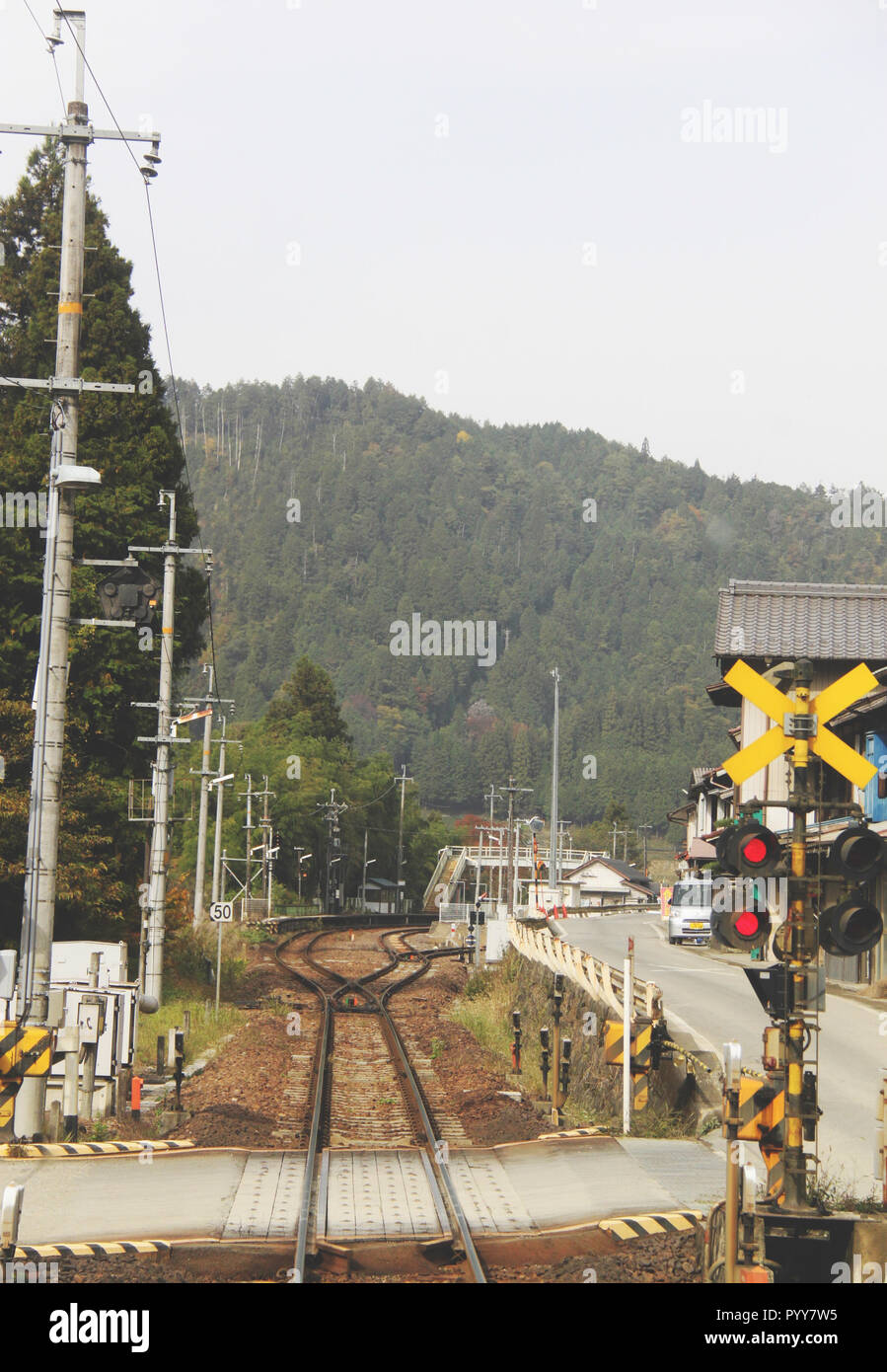 Train tracks to Takayama Stock Photo Alamy