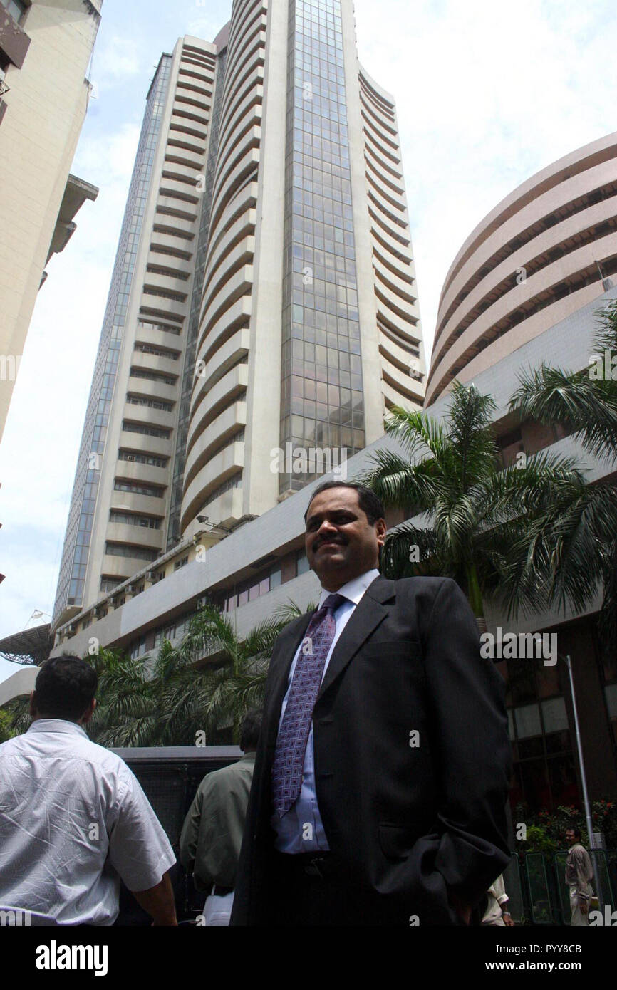 Ramesh Damani standing below Bombay Stock Exchange, Mumbai, Maharashtra, India, Asia Stock Photo