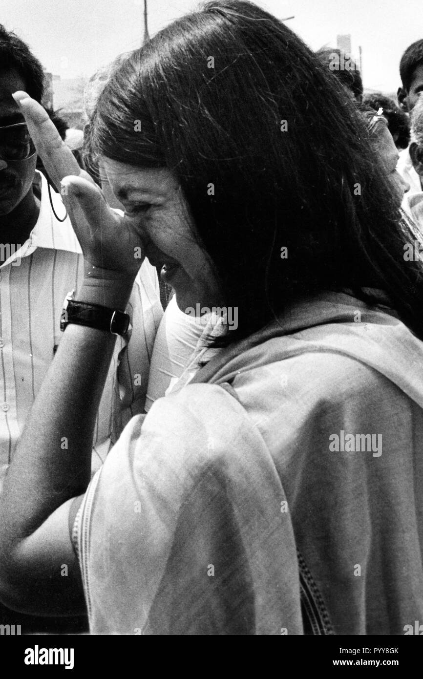 Maneka Sanjay Gandhi rubbing her nose, India, Asia, 1970s Stock Photo