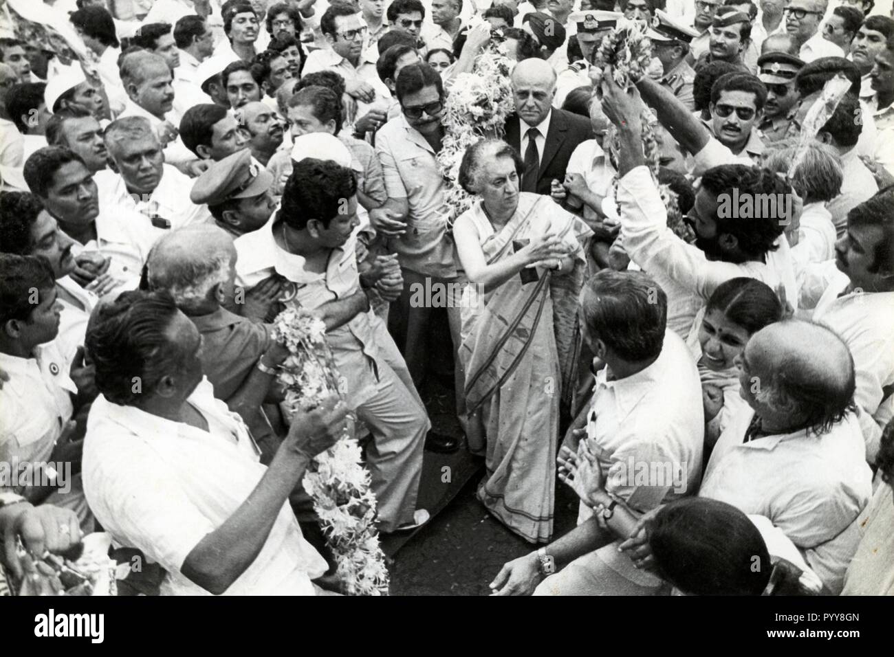 Indira Gandhi surrounded by supporters, India, Asia, 1970s Stock Photo