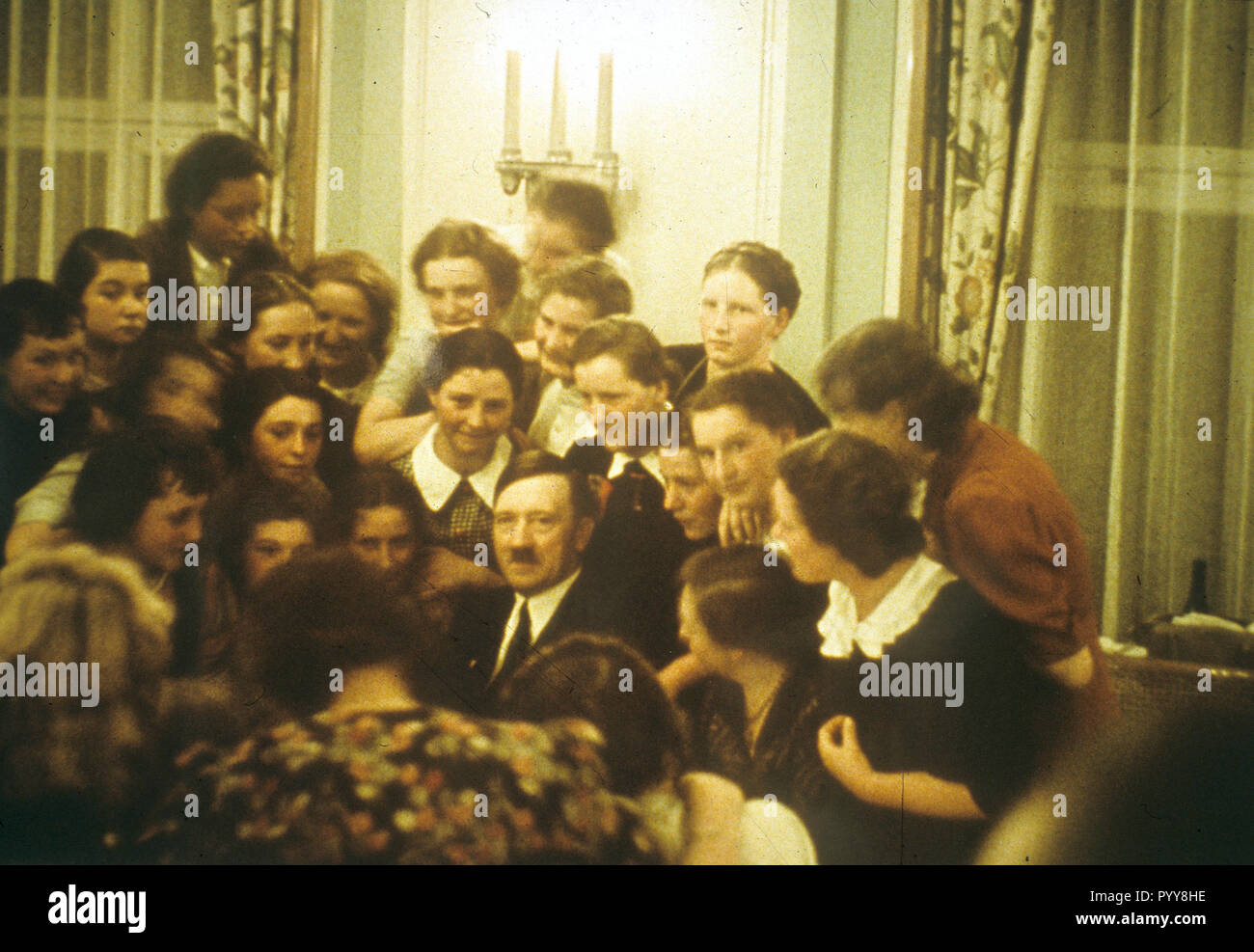 ADOLF HITLER (1889-1945) German Nazi Party leader with admirers about 1938 Stock Photo