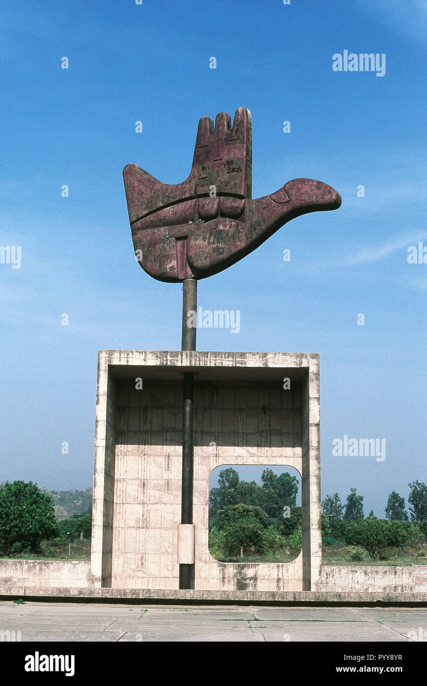 City symbol, Open Hand Monument, Capital Complex, Chandigarh, Union Territory, India, Asia Stock Photo