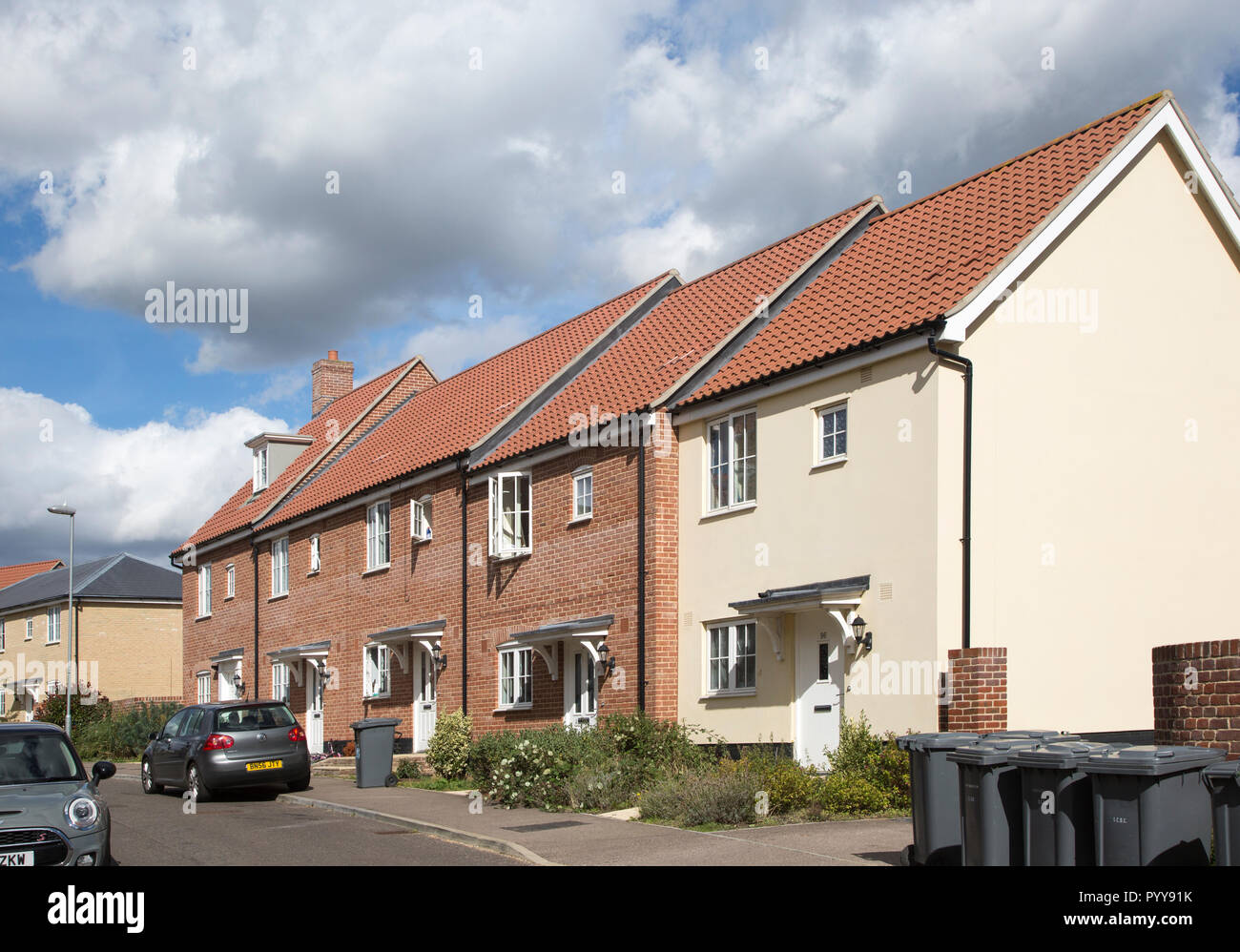 New houses modern property development, Saxmundham, Suffolk, England