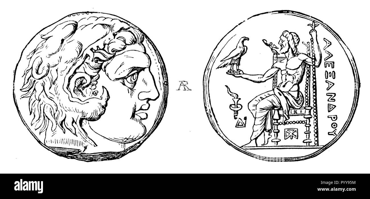 Silver coin of Alexander the Great. From the Berlin Coin Cabinet,   1899 Stock Photo