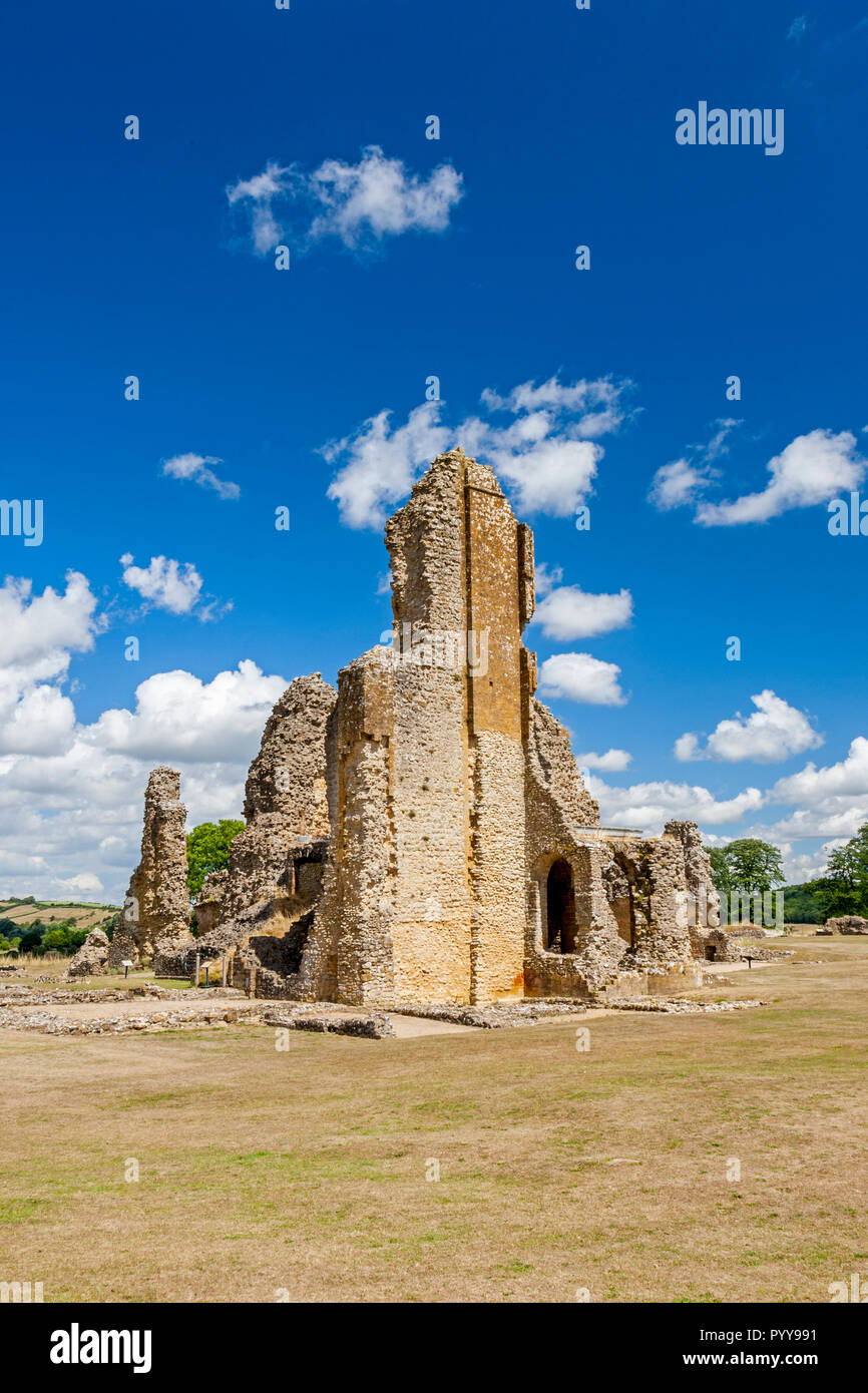 The Great Tower at the 12th century ruins of Sherborne Old Castle once leased to Sir Walter Raleigh, Dorset, England, UK Stock Photo