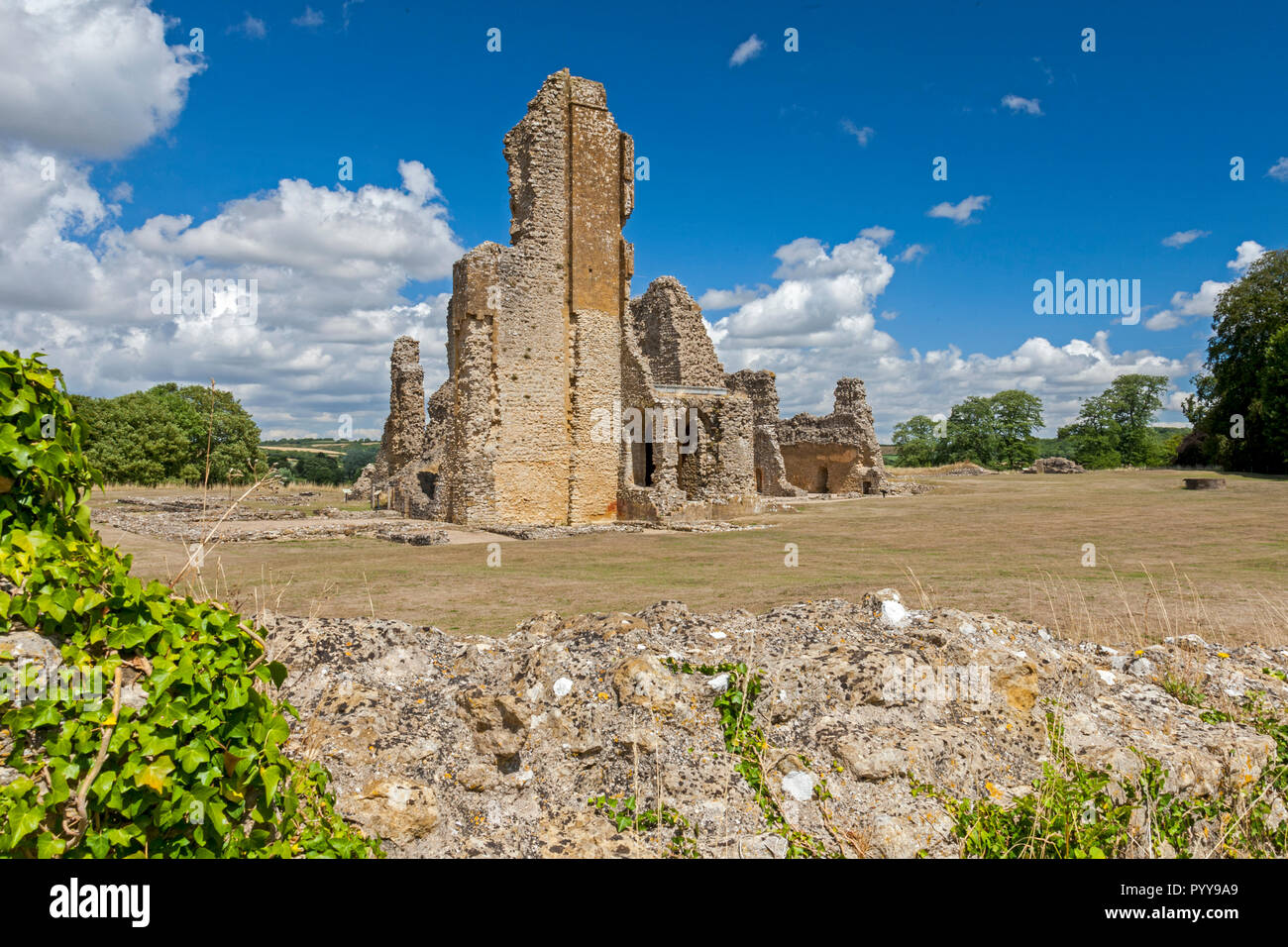 The Great Tower at the 12th century ruins of Sherborne Old Castle once leased to Sir Walter Raleigh, Dorset, England, UK Stock Photo