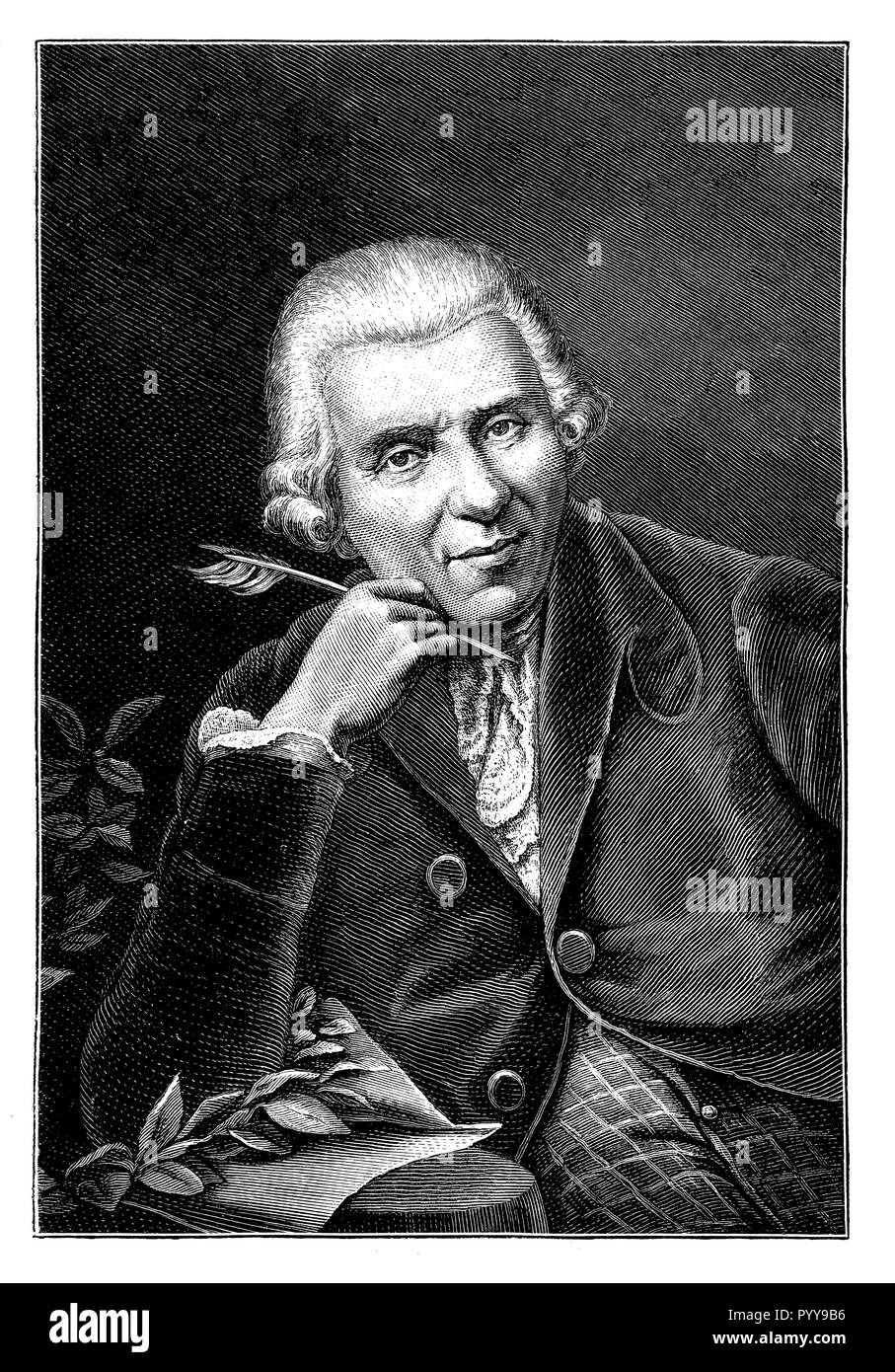 Gleim, Johann Wilhelm Ludwig (1719-1803), poet and patron of the German Enlightenment. After the painting by H. Ramberg in the temple of friendship at Halberstadt, H Ramberg  1881 Stock Photo