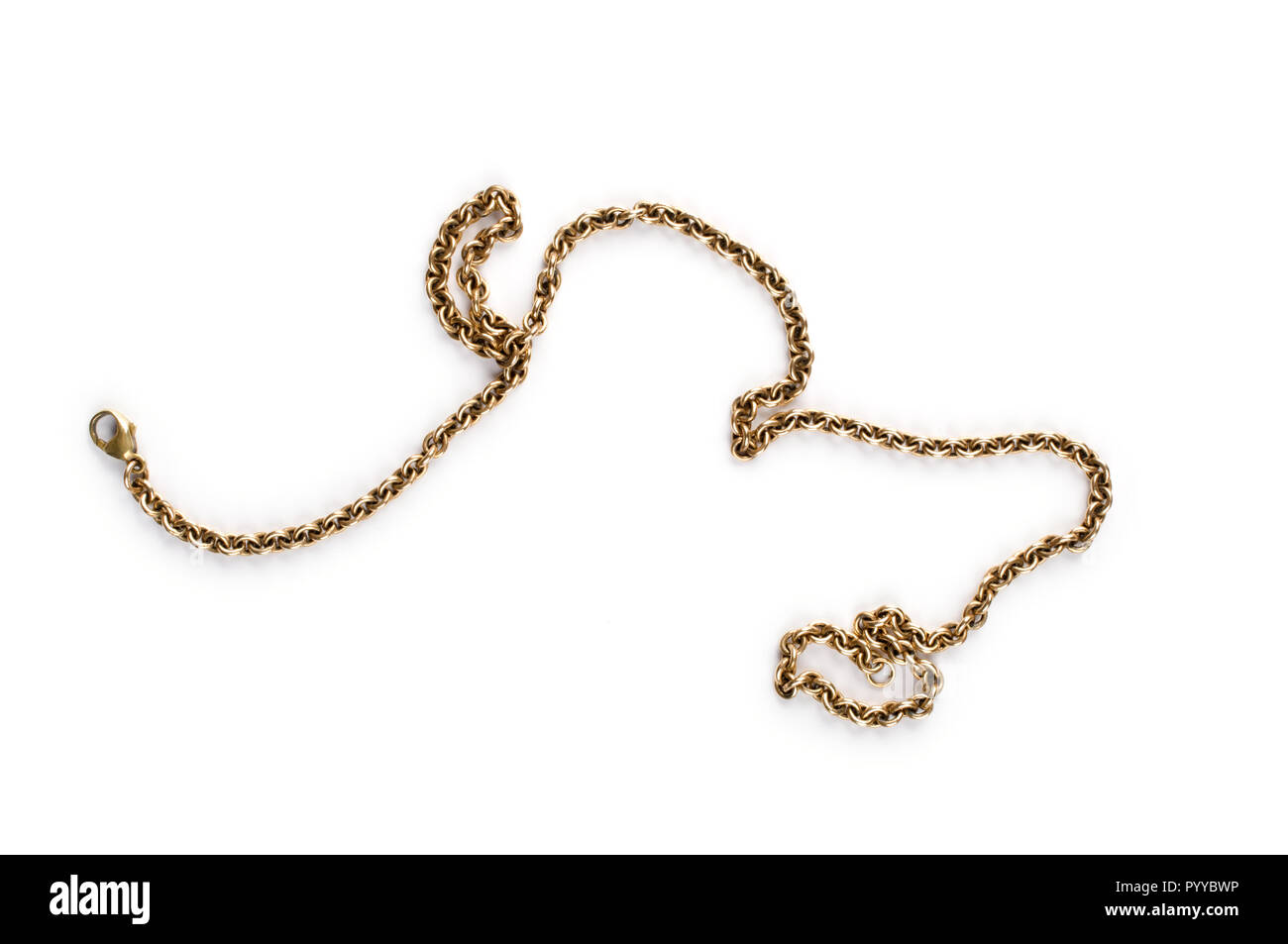 Gold chain on white background. Stock Photo