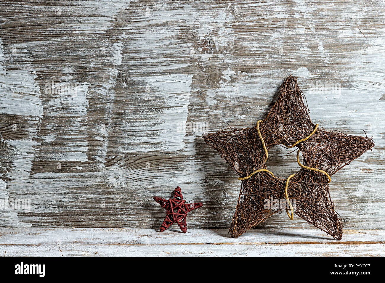 Christmas star on old vintage wooden table Stock Photo