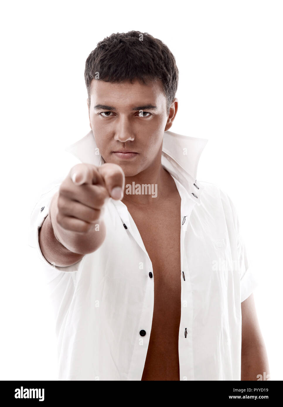 handsome man pointing his finger forward Stock Photo - Alamy