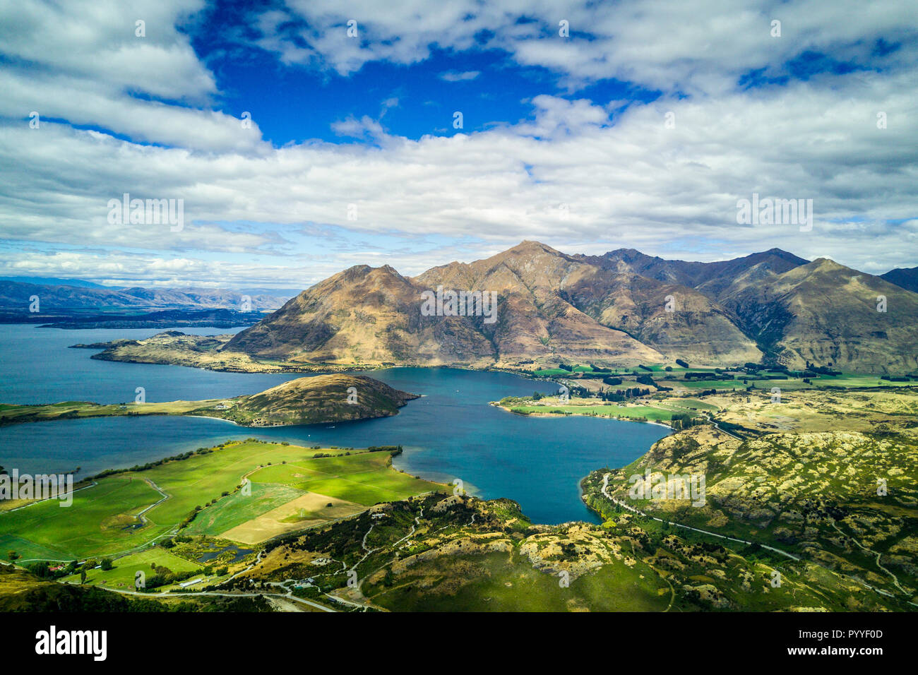 Arial view  of Lake  Wanaka in New Zealand Stock Photo