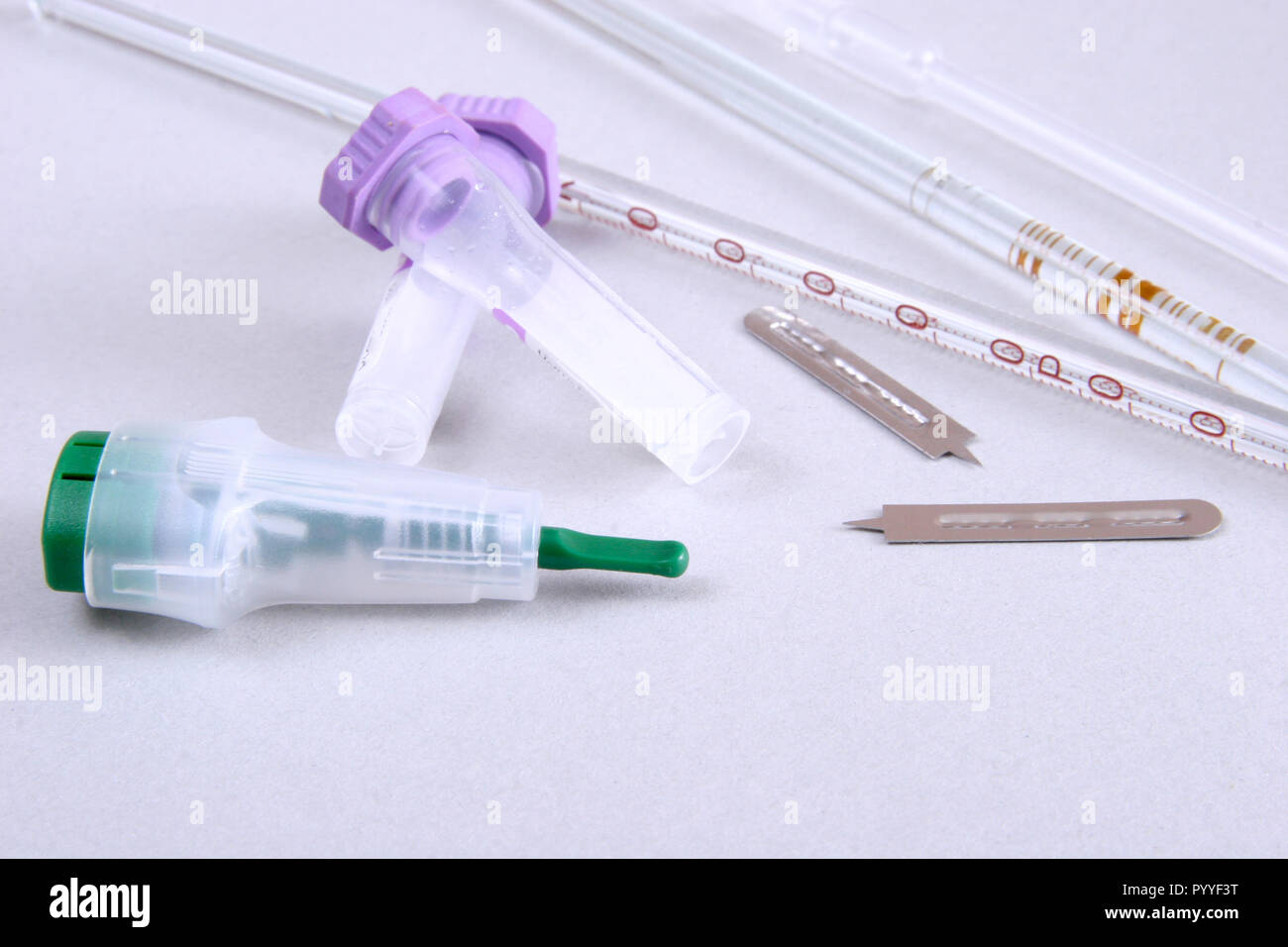 Set of laboratory supplies for blood test. Petri dish