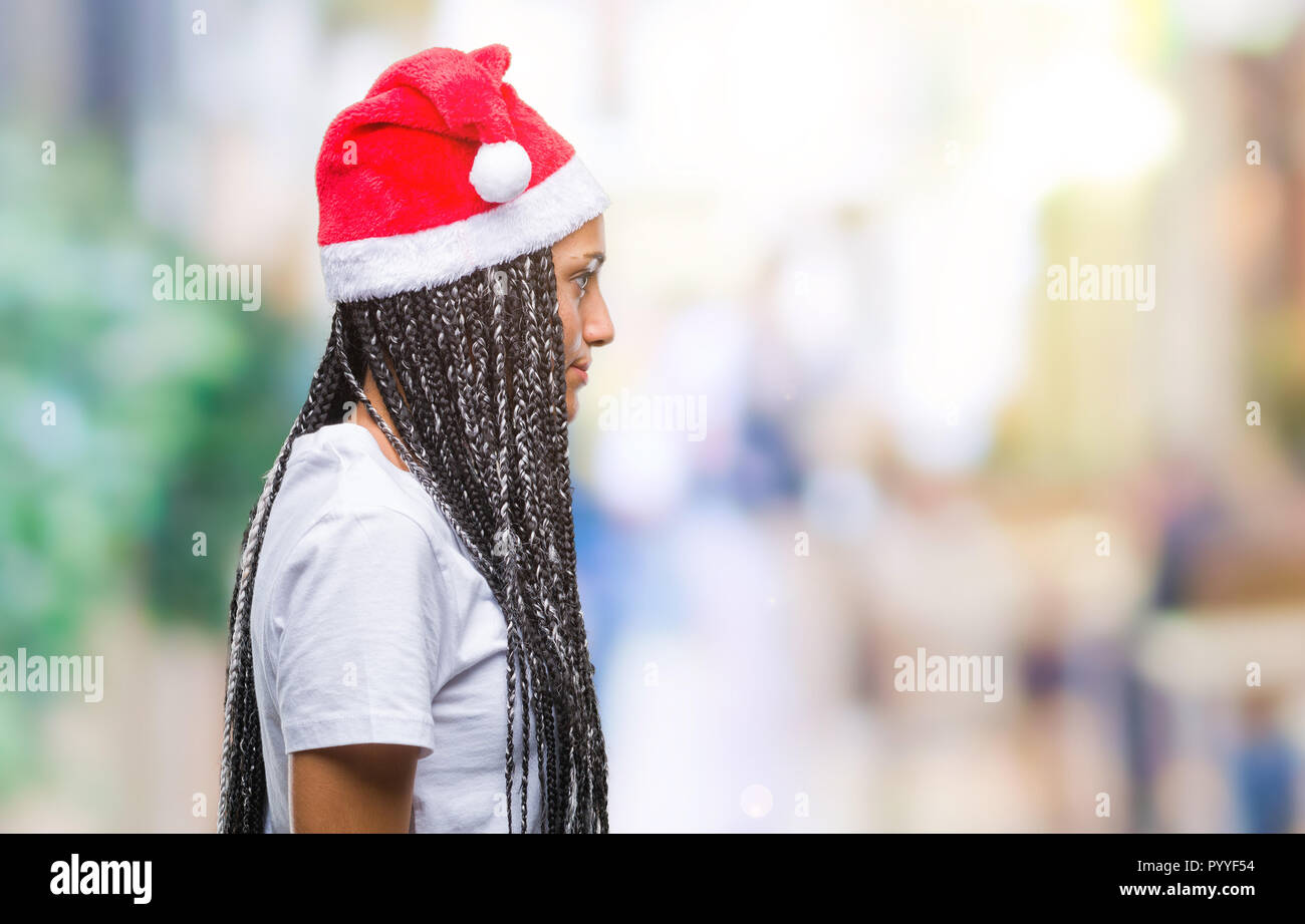 Young Braided Hair African American Girl Wearing Christmas Hat