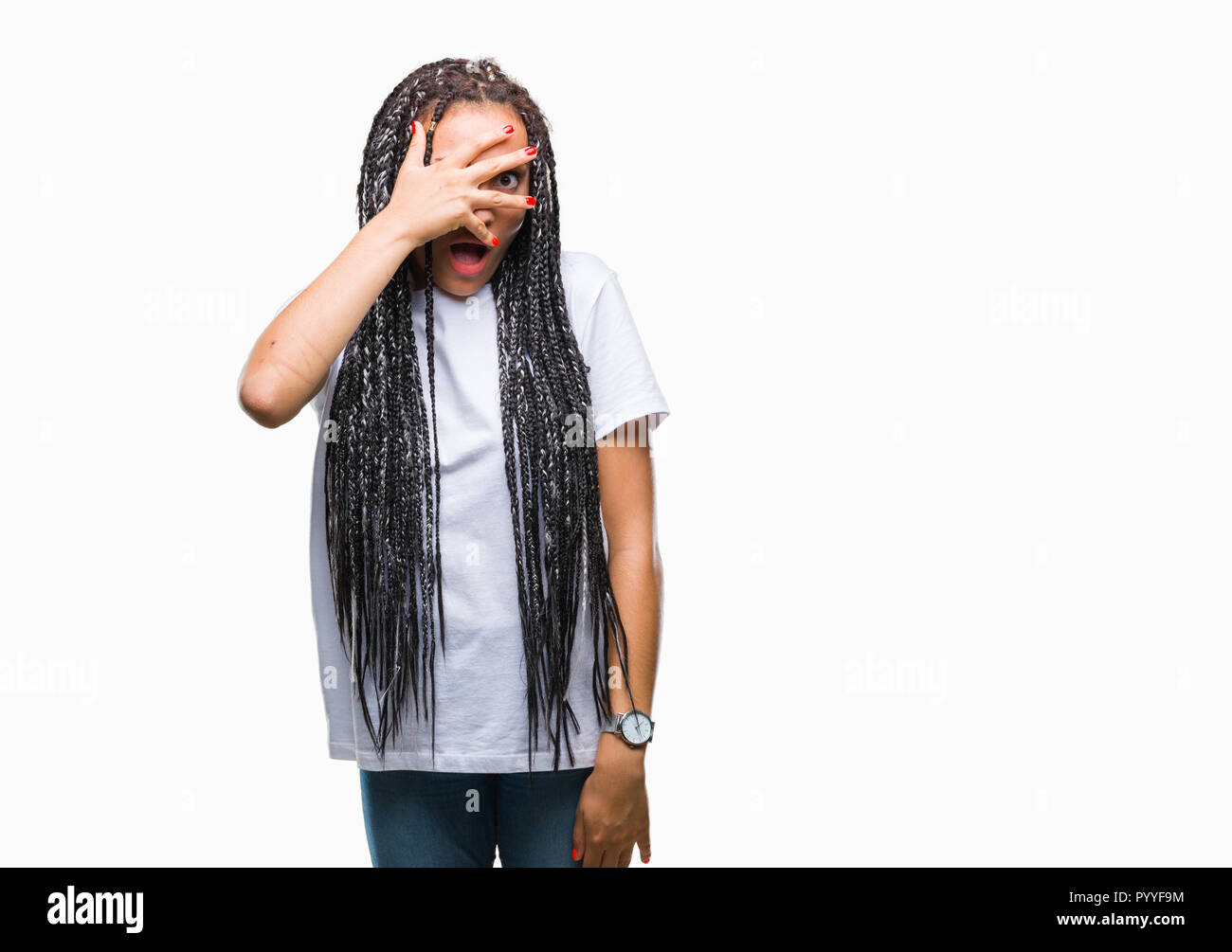 Young braided hair african american girl over isolated background ...