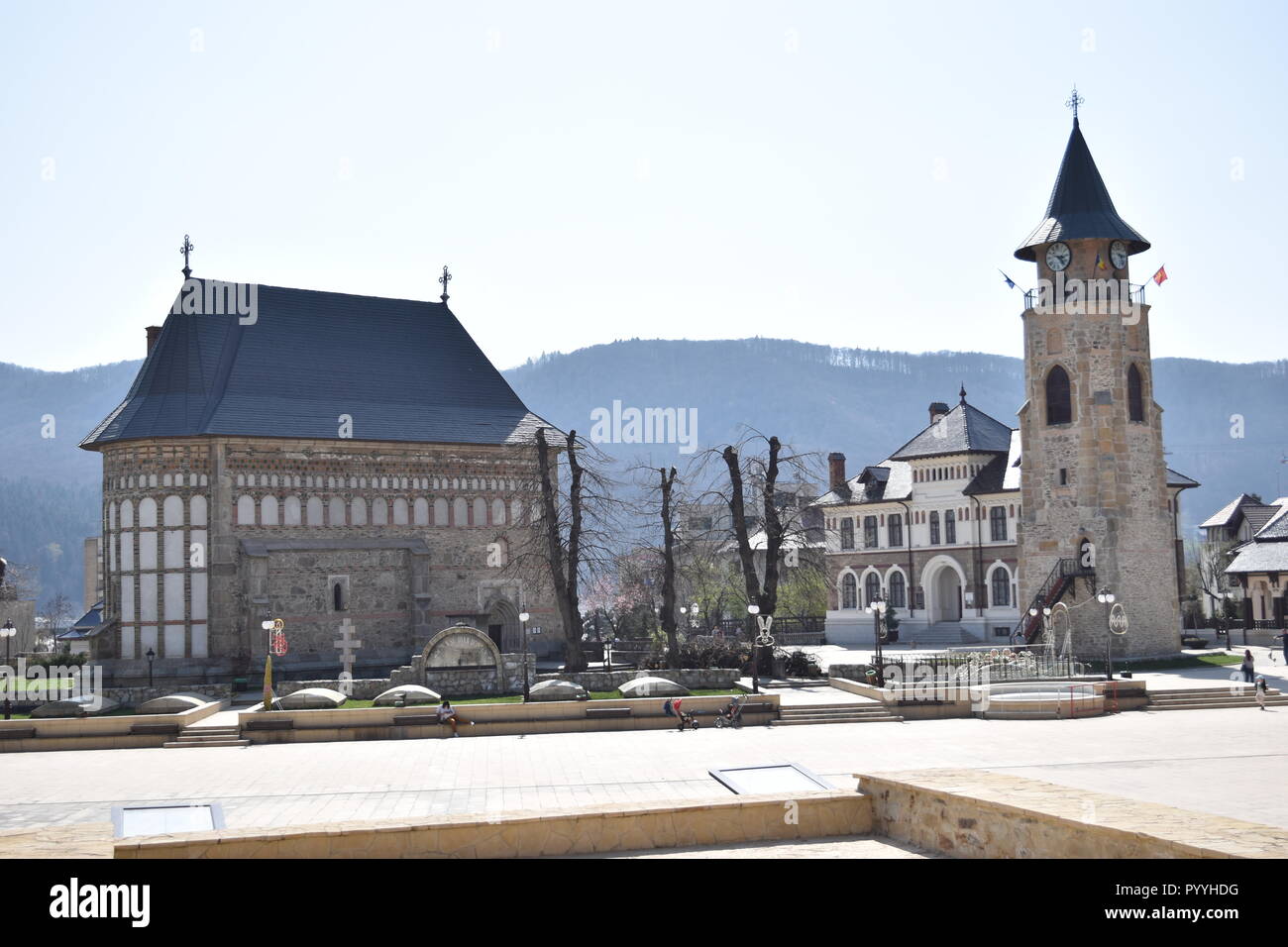 Church and tower built by Stephen the Great of Moldova, Piatra Neamt, Romania Stock Photo