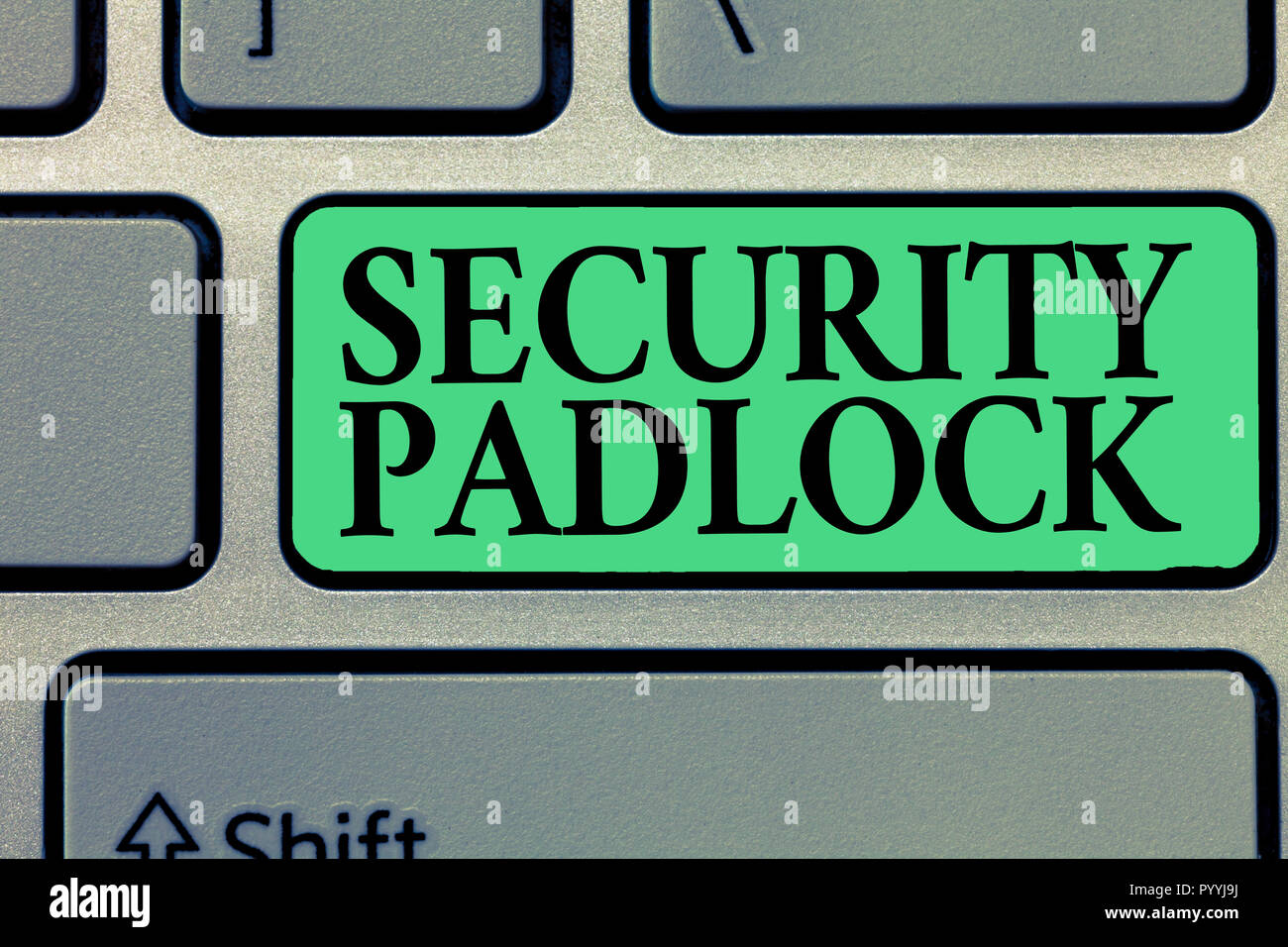 Handwriting text writing Security Padlock. Concept meaning hardened steel body and double