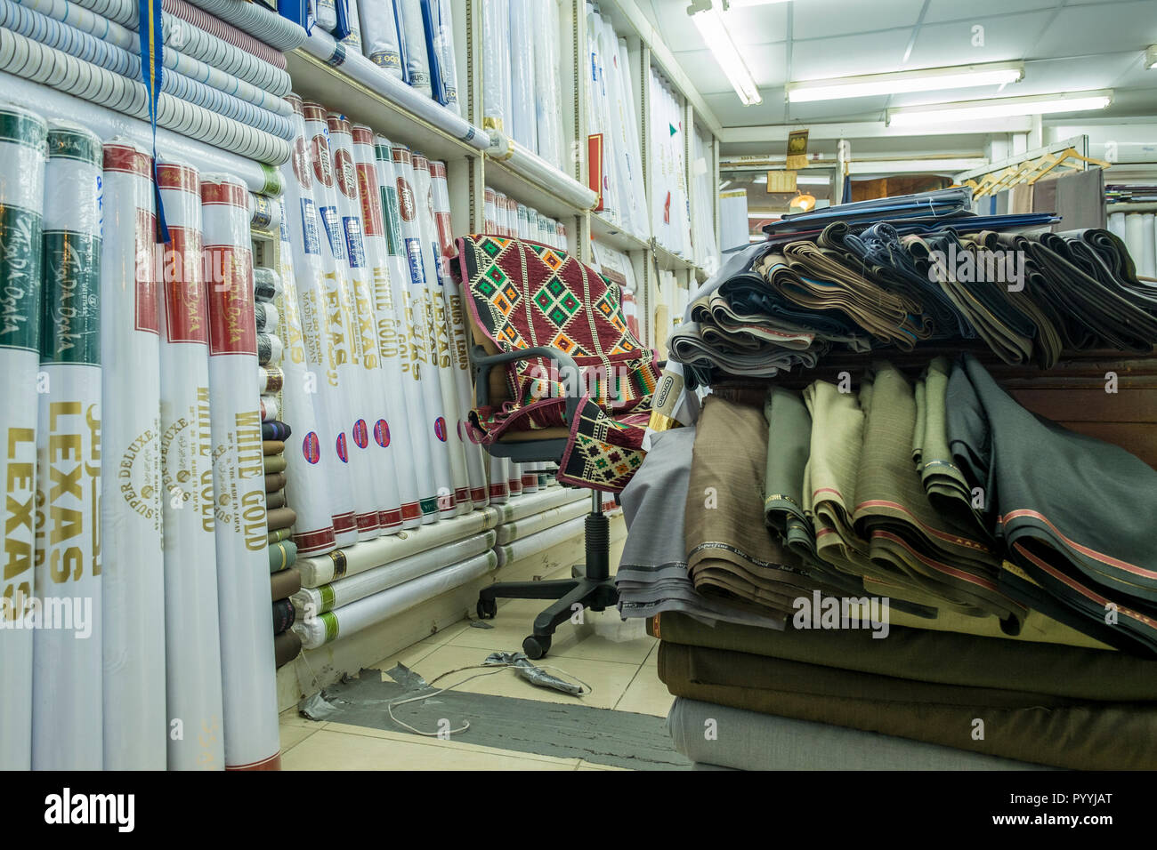Textile shop selling various fabrics for traditional dress, suits. In