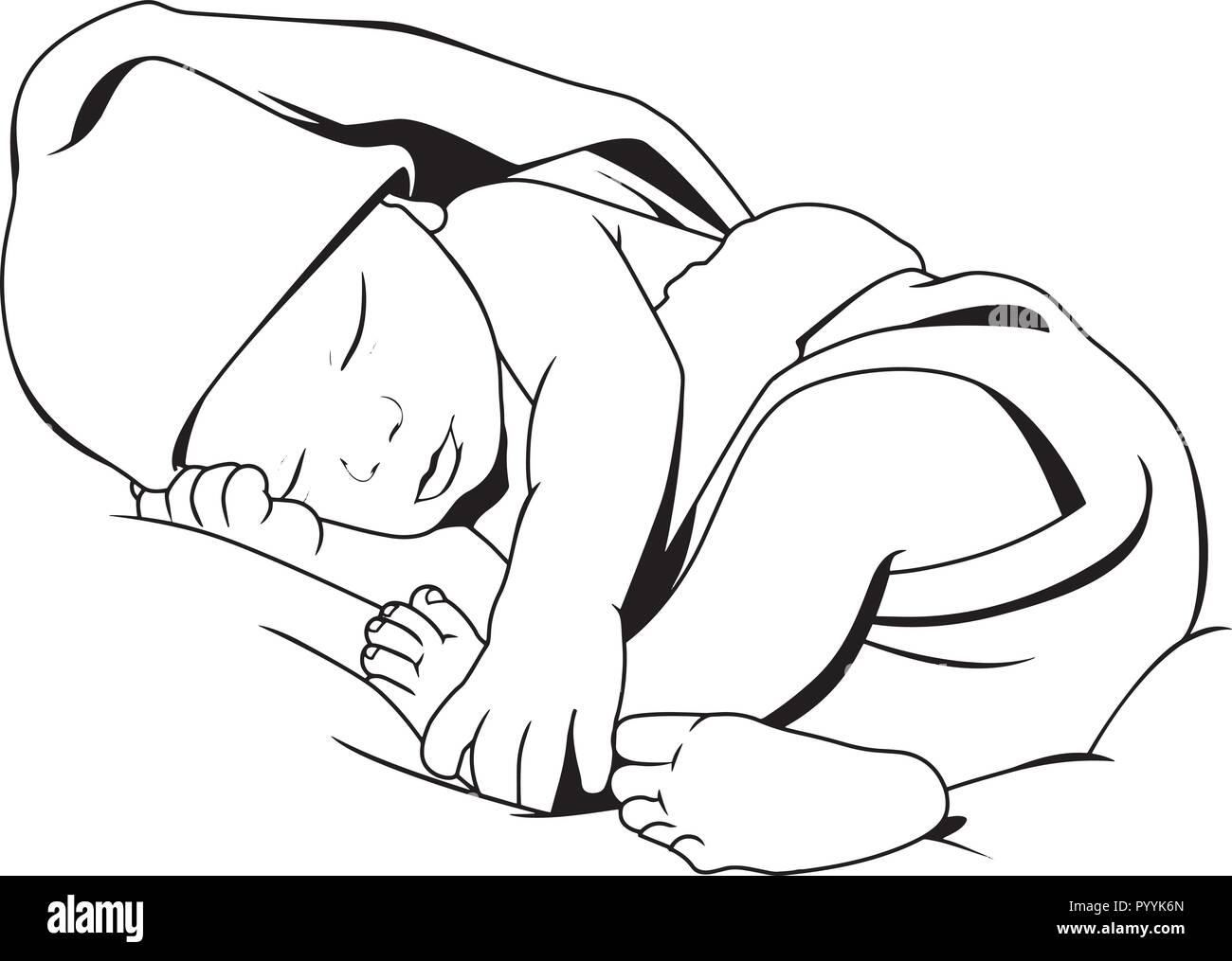 This  is a Baby sleeping, Kids Praying God                               Toddler Toddler Boy  African-American Ethnicity Student Smiling Playful Child Stock Vector