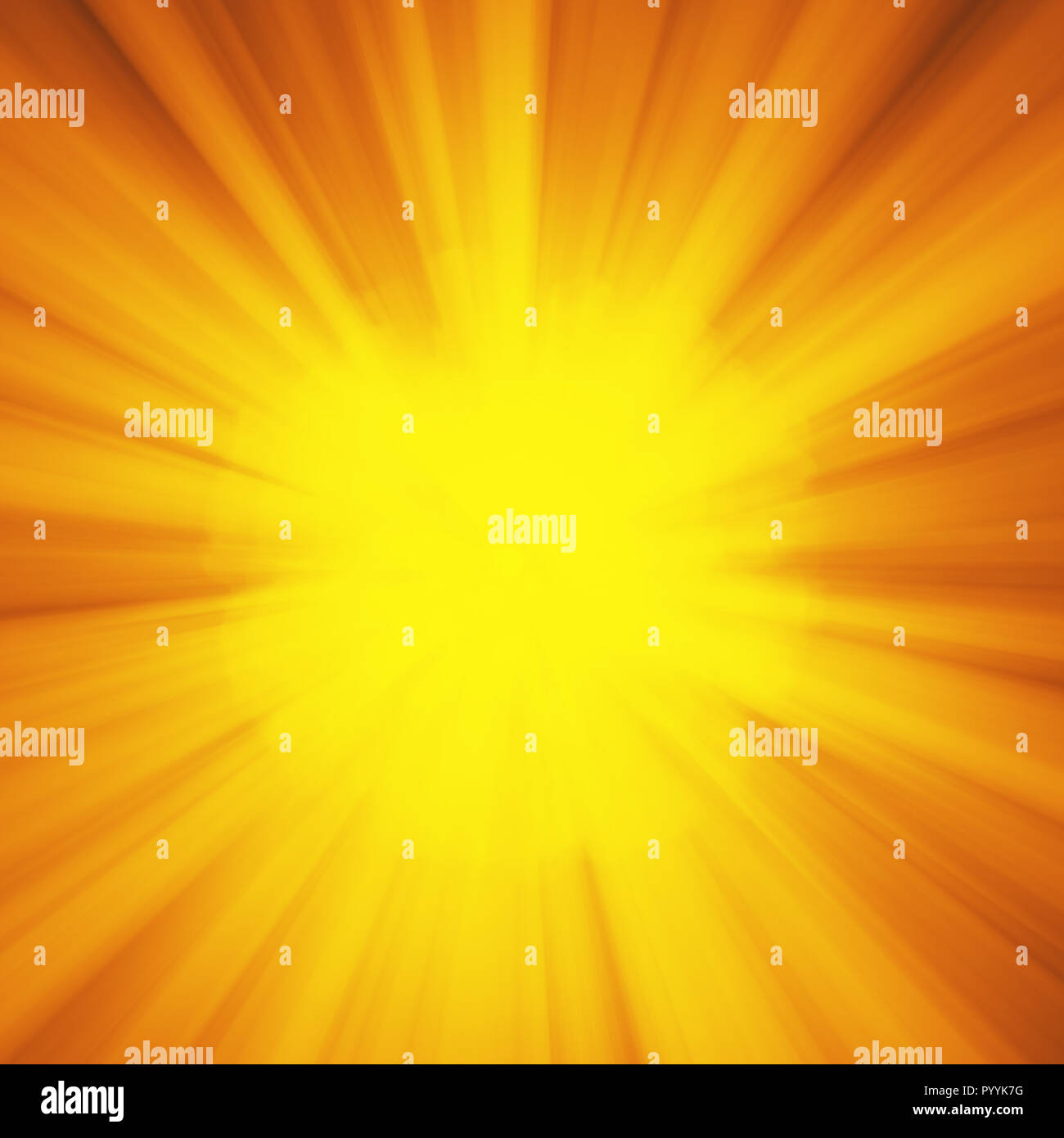 Background with abstract explosion or hyperspeed warp sun God rays. Bright orange yellow light strip burst, flash ray blast. Illustration with copyspace for your text Stock Photo