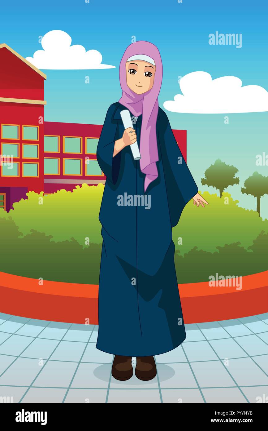 A vector illustration of Muslim Student During School Graduation Stock Vector