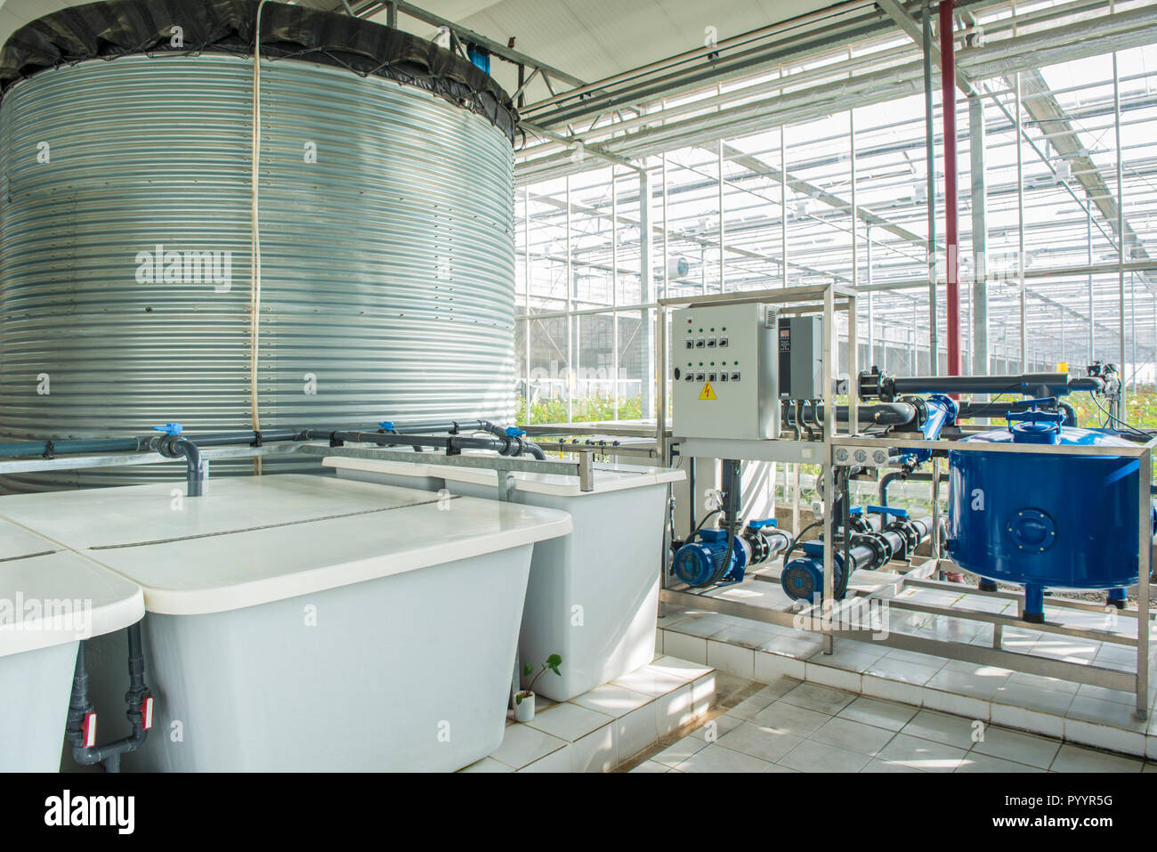 interior and equipment with pipelines and water tank in modern