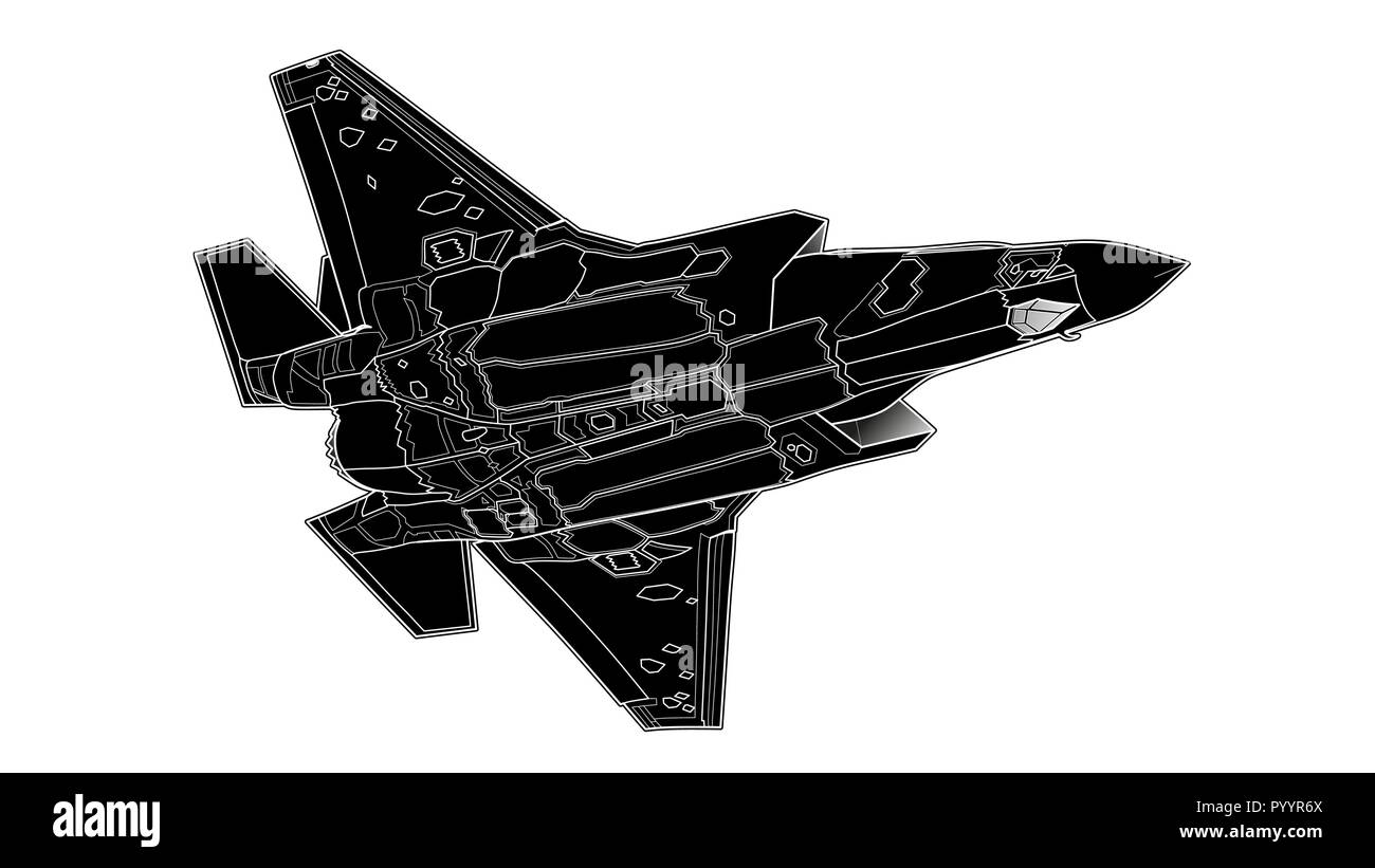 Vector draw of modern American jet fighter. Stock Vector
