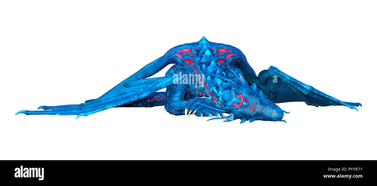 3D rendering of a blue fantasy dragon isolated on white background ...