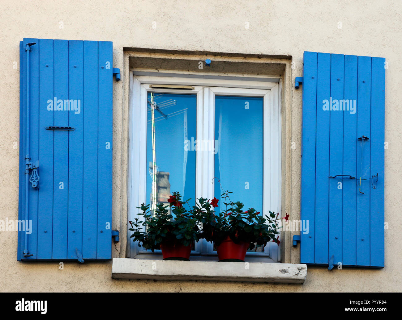 Blue Window shutters Normandy Stock Photo Alamy