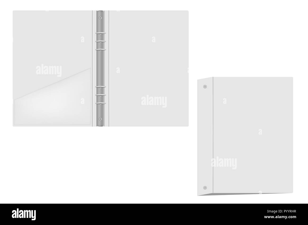 Ring binder with interior pocket, vector mockup. Open and closed gray