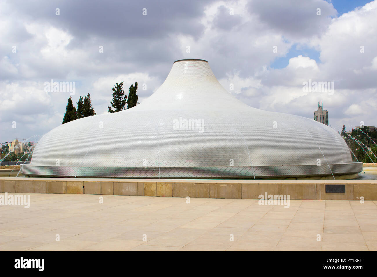 9 May 2018 The Shrine of the Book Dome fountain at the Israel Museum in Jerusalem that houses the Dead Sea Scrolls found in Qumran in the Dead Sea wil Stock Photo