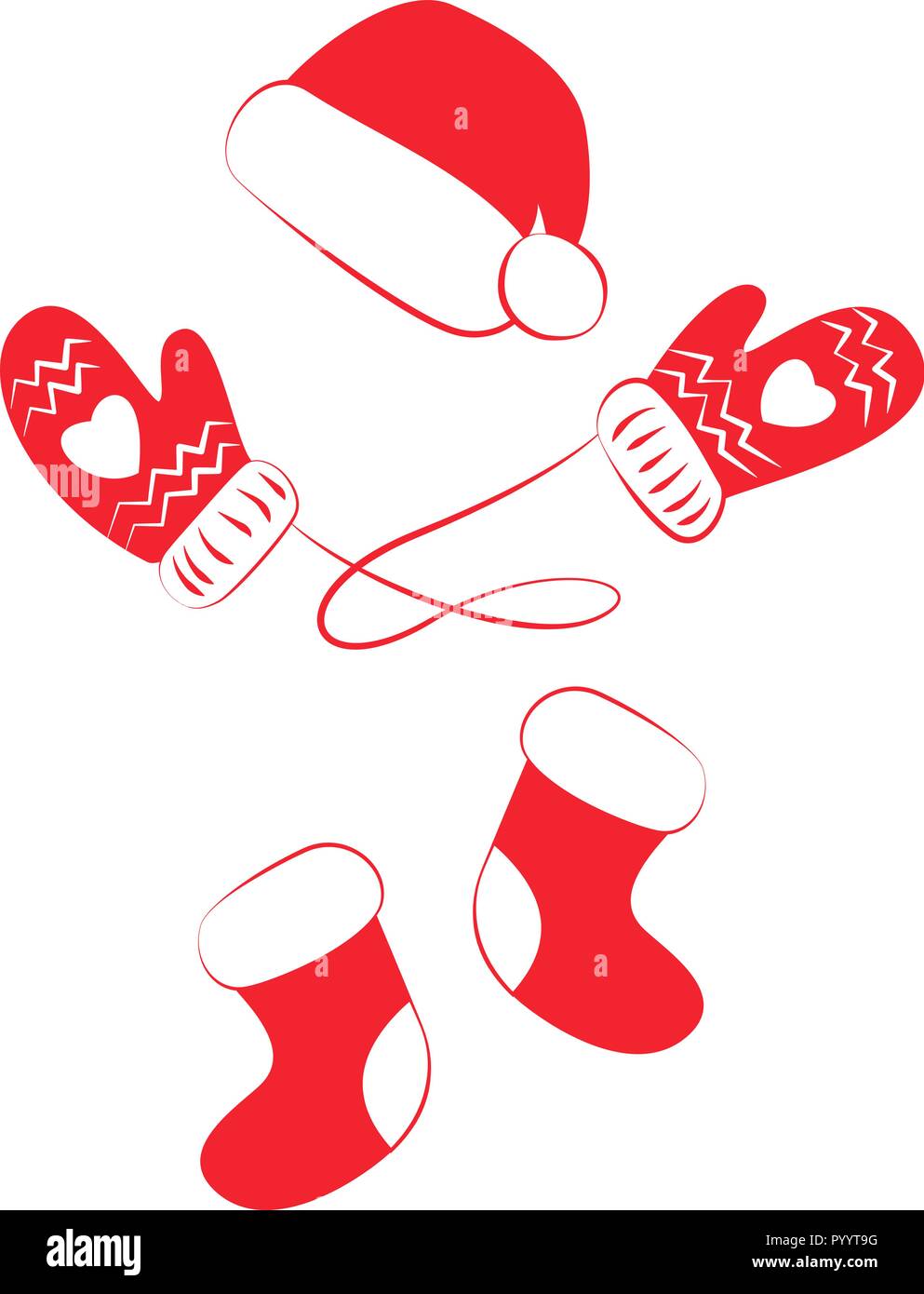 Red hat, boots or socks and warm mittens Stock Vector