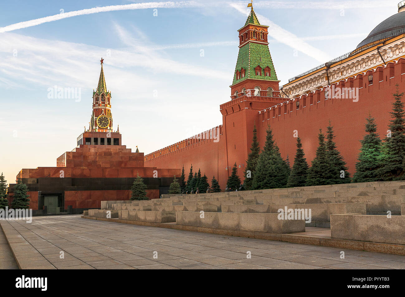 The Red Square and the Kremlin are the world famous historical objects of Moscow, Russia, and the official residence of the President of Russia. Stock Photo