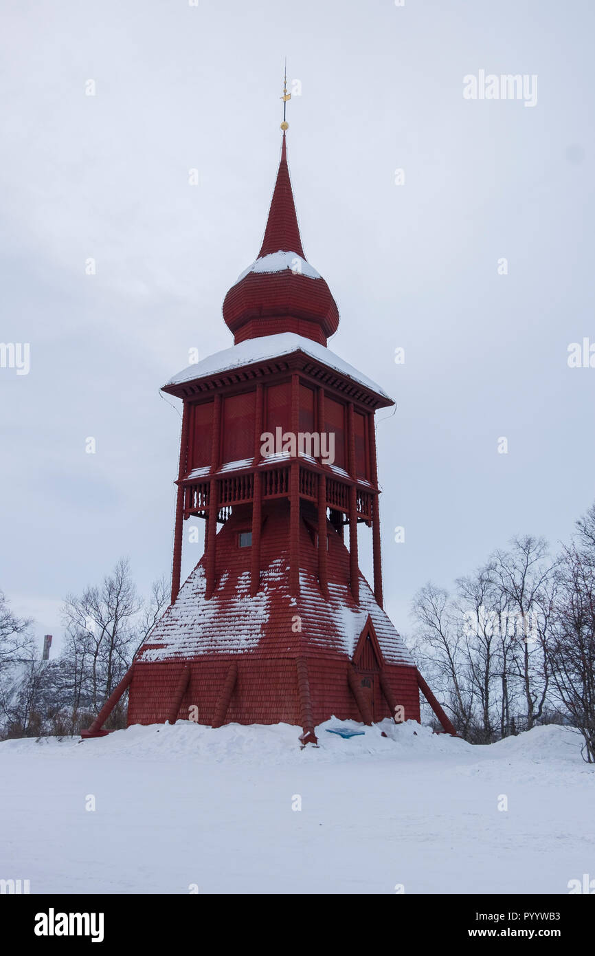 Kiruna church in Kiruna, Sweden, inclding Spire. Stock Photo