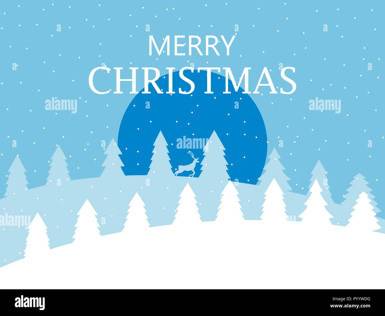 Merry Christmas. Winter landscape with snowflakes and Christmas trees ...
