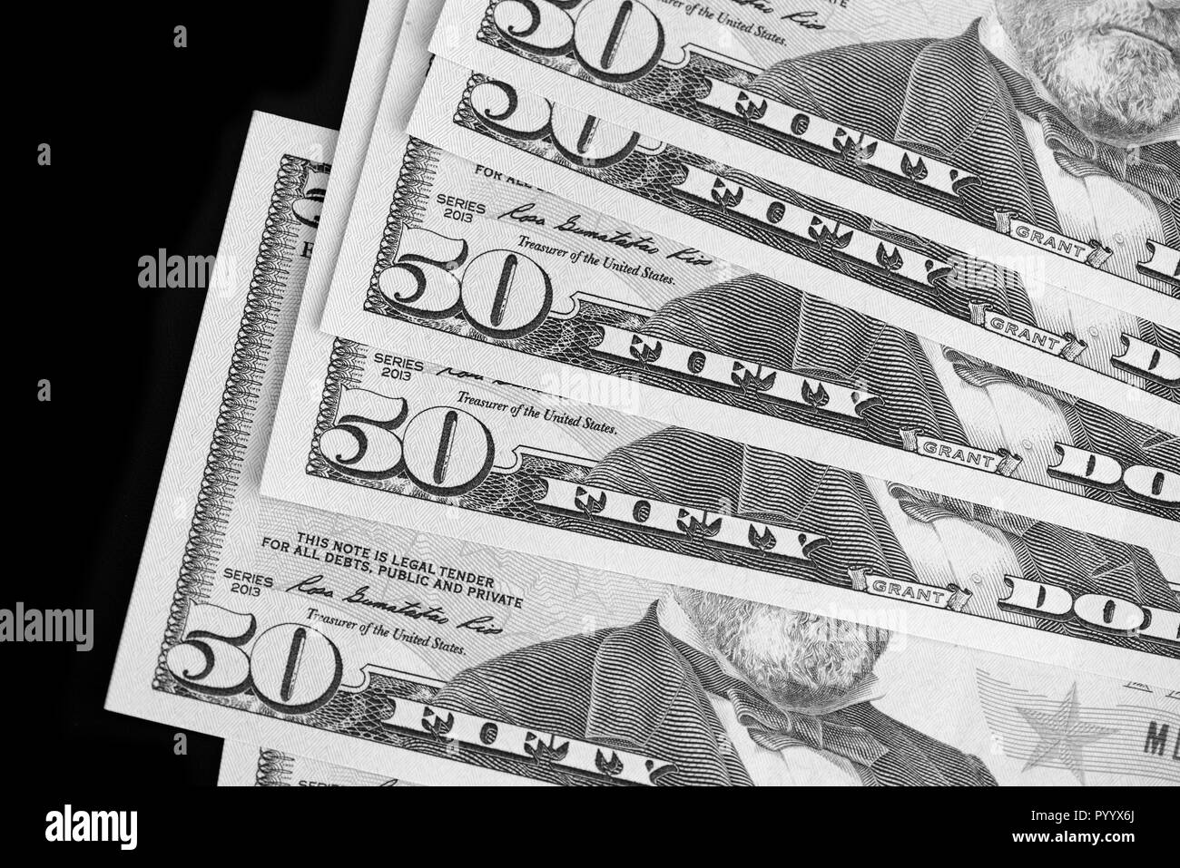 Fifty dollar bills Black and White Stock Photos & Images - Alamy